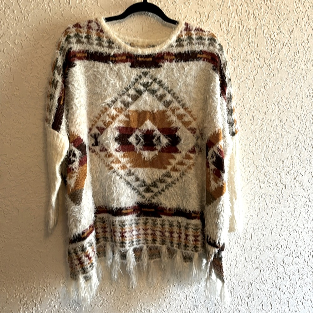 Altar’d State Tribal Print Poncho Sleeved Sweater Size XS Oversized.
